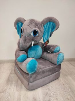 Elefánt kék fotel - plüss babafotel, kihajtható